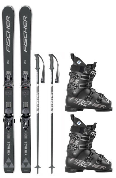 Fischer XTR Race + Rc One skischoenen + stokken