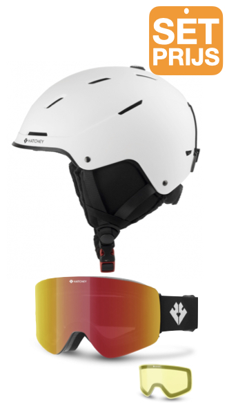 Hatchey Rage Helm Wit + Fenix Plus Skibril Black Red – Complete Set