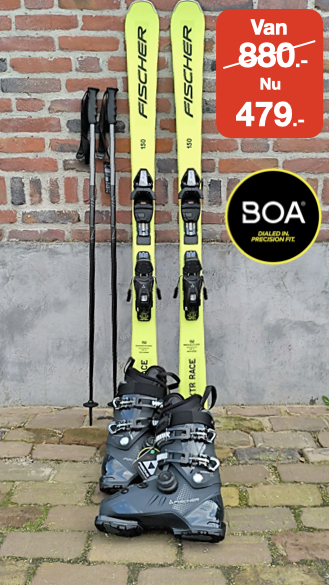 Nieuwe ski's, schoenen met BOA sluiting en stokken: van 880.- Nu 479.-